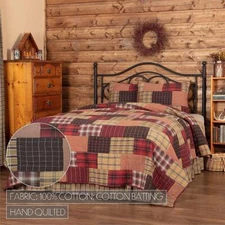 Wyatt Cabin Patchwork Queen Quilt. VHC Brands. Red, Brown, Tan