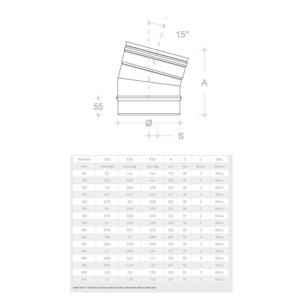 Gomito Curva Acciaio Inox 250mm 30 Gradi | AISI 304, Senza Guarnizione | Per Tubazioni, Impianti