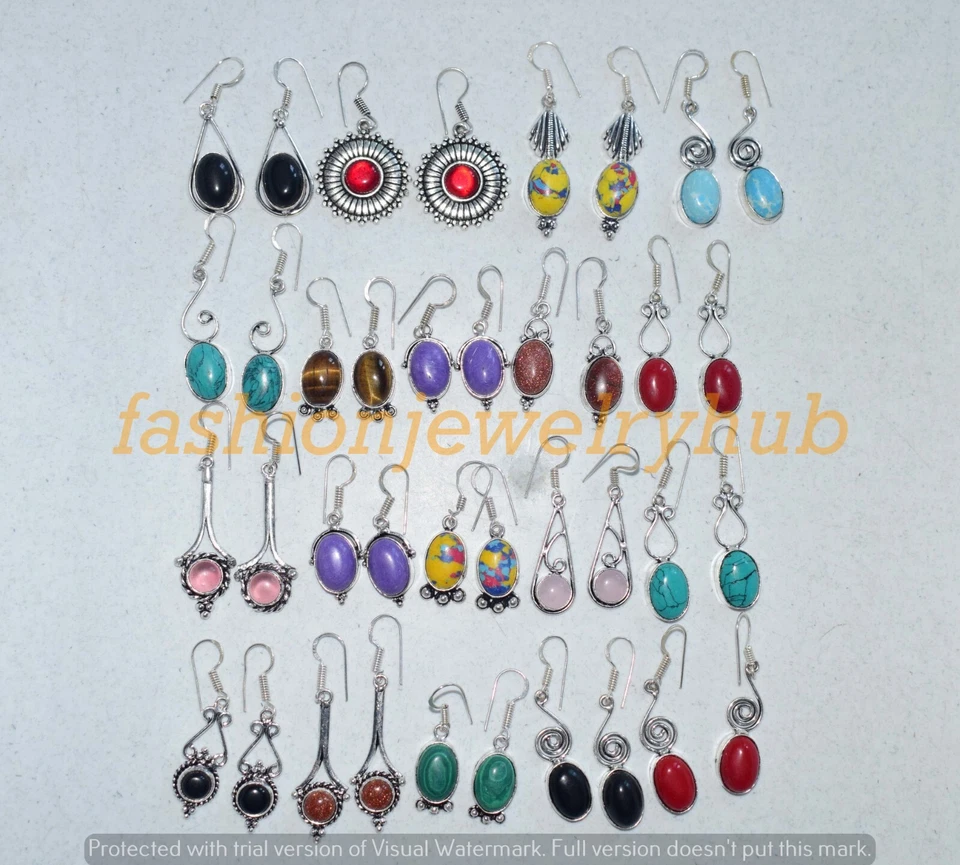 Pendientes de piedras preciosas turquesa y mezcla al por mayor lote de 10 piezas joyas enchapadas en plata 925 Foto 2 de 4