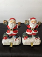 Christmas Santa Claus Stocking Holder Hangers Set Of 2 NEW