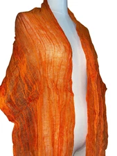 Long Thin Wrinkled Linen Shawl Stole Women Scarf Fringe Orange Yellow Pink