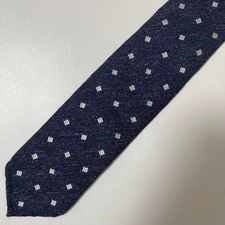 Drake's Navy Neck Tie 3 Line Square Dot 100%Silk Handmade