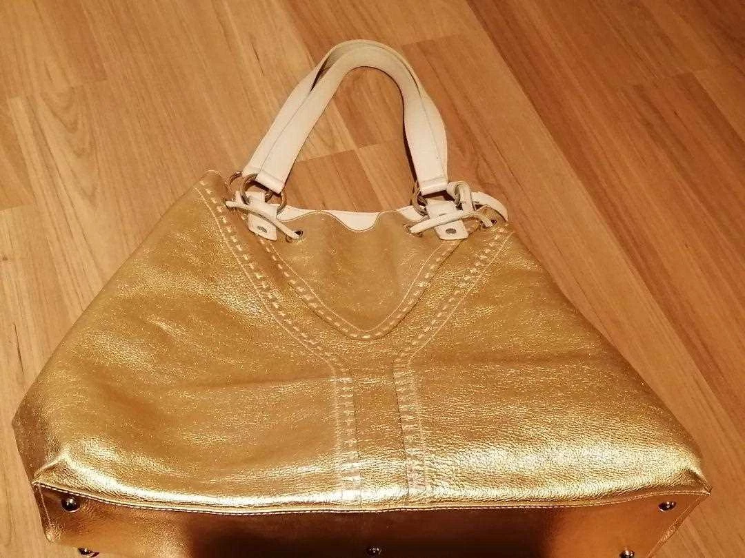Yves Saint Laurent tote bag reversible white and gold used from Japan