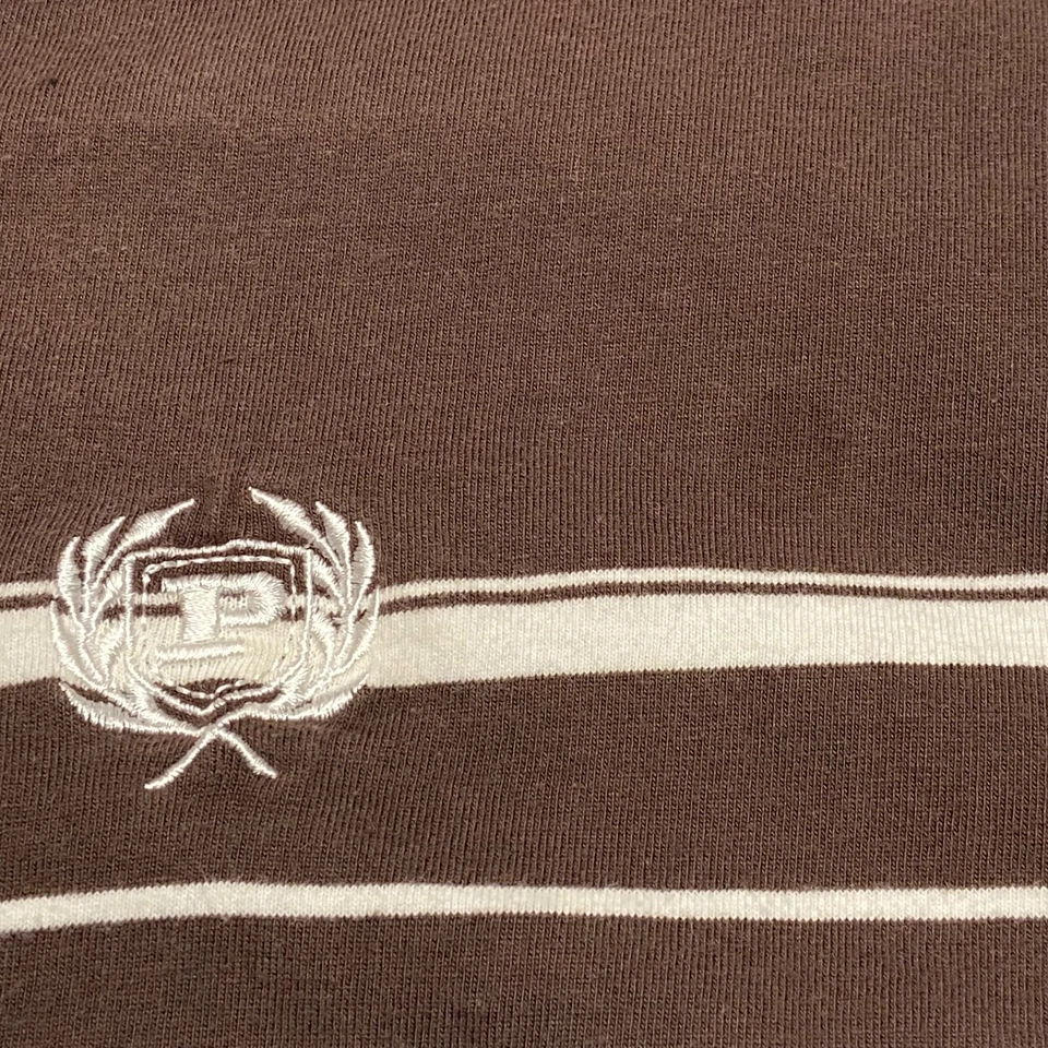 Polo vintage Phat Farm para hombre grande manga corta marrón blanco azul rayas años 90 Y2K Foto 4 de 4