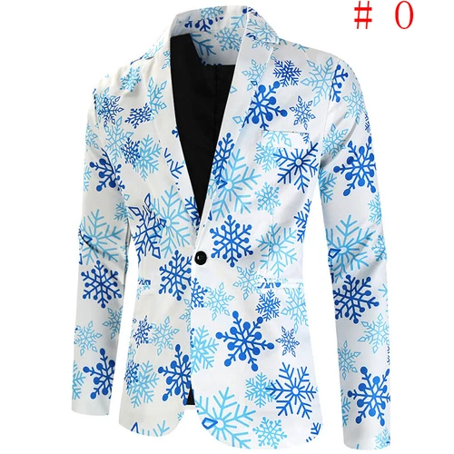 Mens Christmas Blazer Festive Coat Print Suits Jacket Xmas Party Jacket Costumes - Picture 54 of 54