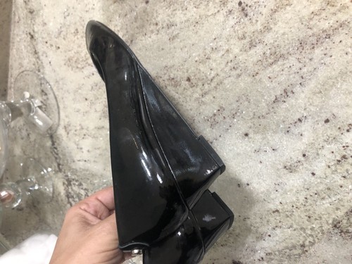 Stuart Weitzman Women's Black Patent Leather Open Toe Wedge Heels 6.5M - Picture 9 of 12