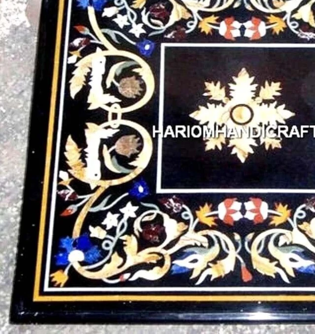 18" Console Table Marble Traditional Marquetry Inlay Square Beautiful Real Art - Image 3 of 4