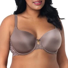 Curvy Couture Women's Plus Size Lace & Shine T-Shirt Bra, Taupe, 44 C