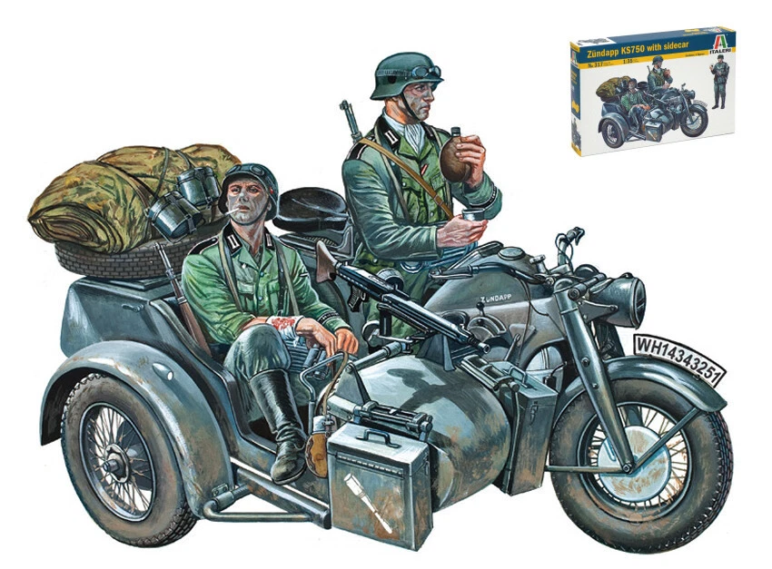 KIT MODELLINO MILITARE STATICO ITALERI MOTO ZUNDAPP KS750 W/SIDECAR SCALA 1:35 - Immagine 3 di 4
