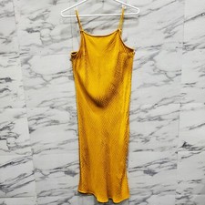 A New Day Midi Dress Women Size S Mustard Yellow Spaghetti Strap Pencil Viscose
