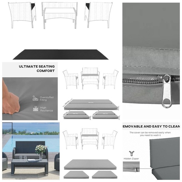 Juego de cojines para silla de ratán almohadillas de asiento de repuesto juego de 3 piezas sofá de jardín al aire libre