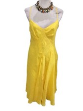 Monsoon Yelllow Linen & Silk Dress Size 10 Fit 8-10 Ec Away 14.5 Length 40”