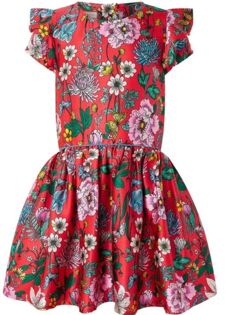 Monsoon Children Gardenia Dress Red Floral Design Silky Feel Age
