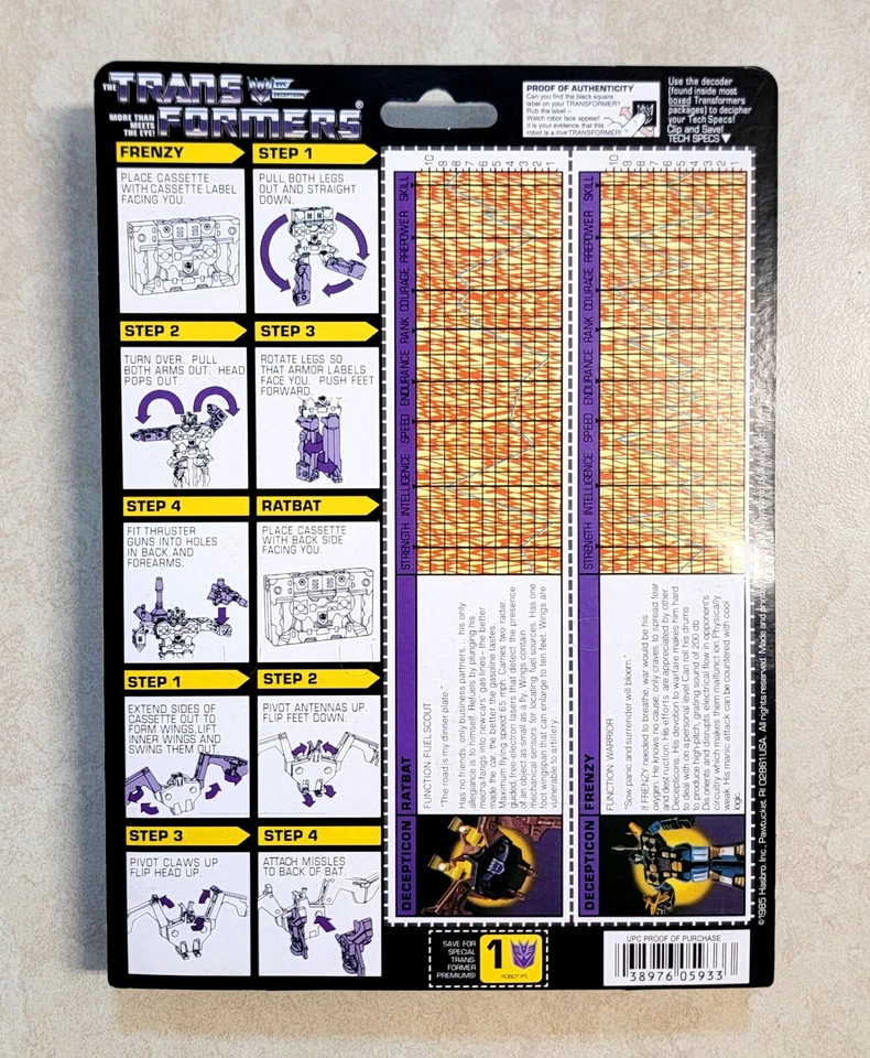 TRANSFORMERS G1 FRENZY & RATBAT VENDEDOR DE ESTADOS UNIDOS ¡RARO! CASSETTES DECEPTICON SOUNDWAVE Foto 2 de 3