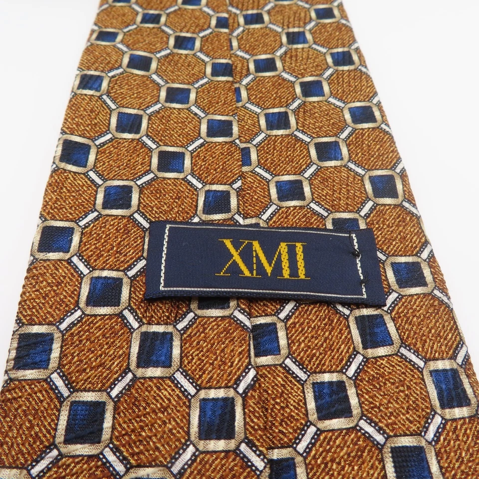 Corbata XMI Seda Dorado Azul Blanco Cuadros 4" Ancho 58" Largo EE. UU. Foto 4 de 4