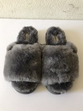 WOMEN'S GREY FIRESIDE BY DEARFOAMS GENUINE SHEARLING SLIPPERS SIZE 7 NWT