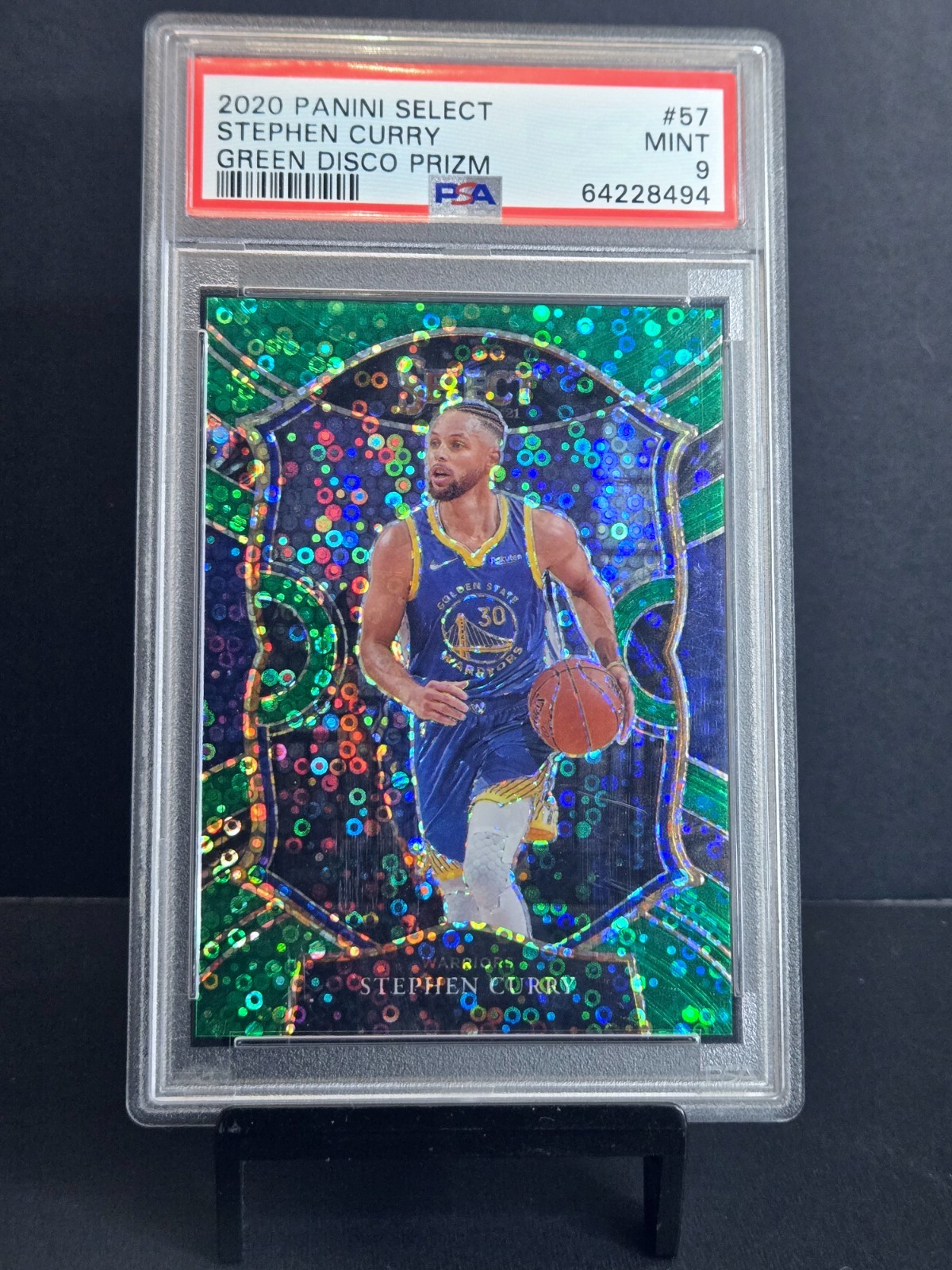 🔥2020-21 Panini Select #57 Stephen Curry Concourse Green Disco Prizm 3/5 PSA 9