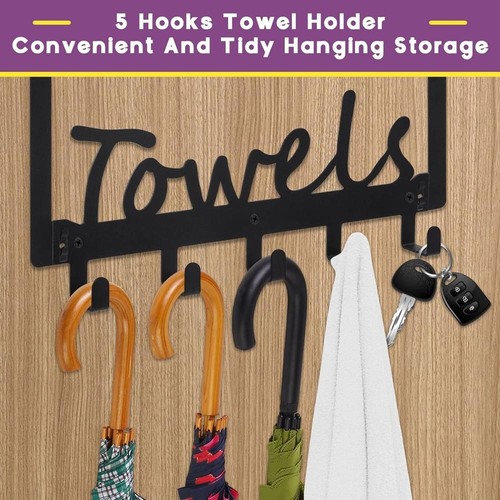 1Pcs Black Over The Door Hooks Towel Hooks, Wall Mount Towel Rack Towel Holder - Picture 3 of 7