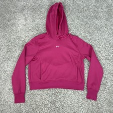 Nike Hoodie Womens Medium Pink Therma-FIT Pullover Fleece Cropped Center Swoosh