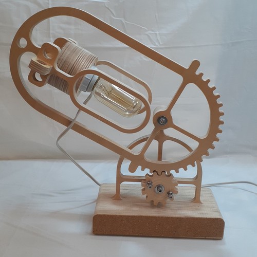 Wooden Gear Lamp Artistic Still Electric Table Light RARE - Picture 3 of 14