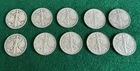 (Lot of 10) Walking Liberty 90% Silver Half Dollar Coins 1943, Circulated ￼