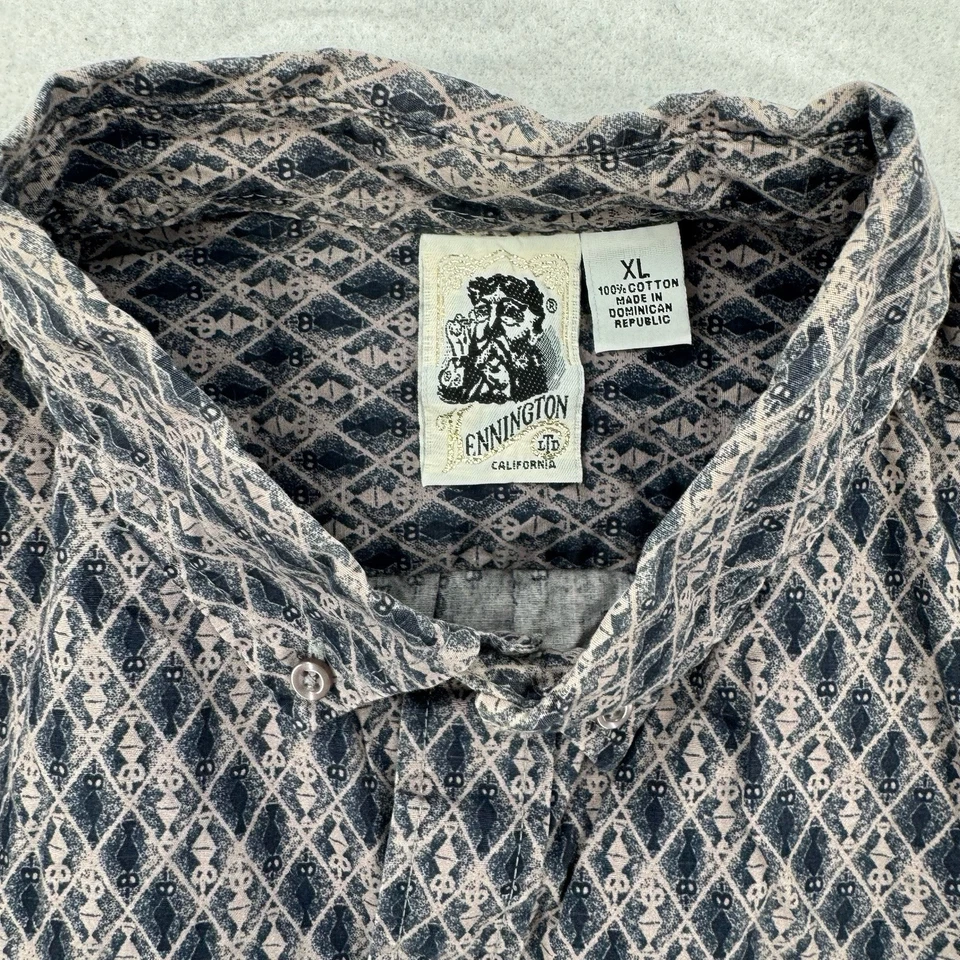 Kennington Shirt Mens XL Button Down Classic Fit Geometric SS Blue Cotton USA - Image 3 of 4