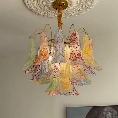 20 INCH CREATIVE LIGHT LUXURY COLORED GLASS LAYERED FLORAL PENDANT LIGHT