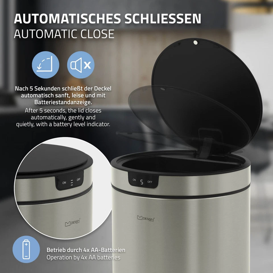 Mülleimer Automatik Sensor Abfalleimer Abfallbehälter Papierkorb Edelstahl 30L - Bild 4 von 4