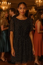 DKNY Black Polka Dot Dress US 12 UK 14 NWT Party Evening Fit  Flare RRP 129