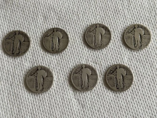 7 Standing Liberty Quarters   Full dates, 0.9 silver. *bonus coins added*