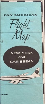 PAN AM Pan American Airlines Flight Map New York & Caribbean Vintage 1960 Travel