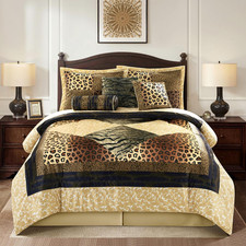 Leopard Print 7 Pieces King Comforter Set, Bed in a Bag, Brown Matching Pillows
