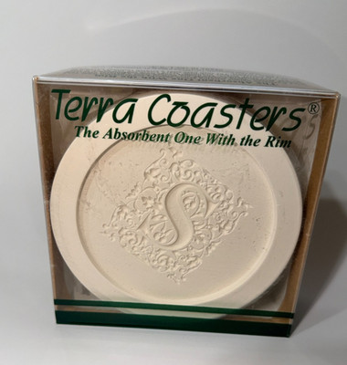 Terra Coasters Set of 4 Monogram Letter S Naturally Absorbent Mineral Stone