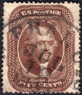 EE. UU.: 1857 1861 5c Marrón Tipo I Ejemplo Usado Fino Cat $375
