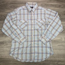 Levis Plaid Button Up Shirt Mens Large Blue Western Lightweight Vintage Workwear