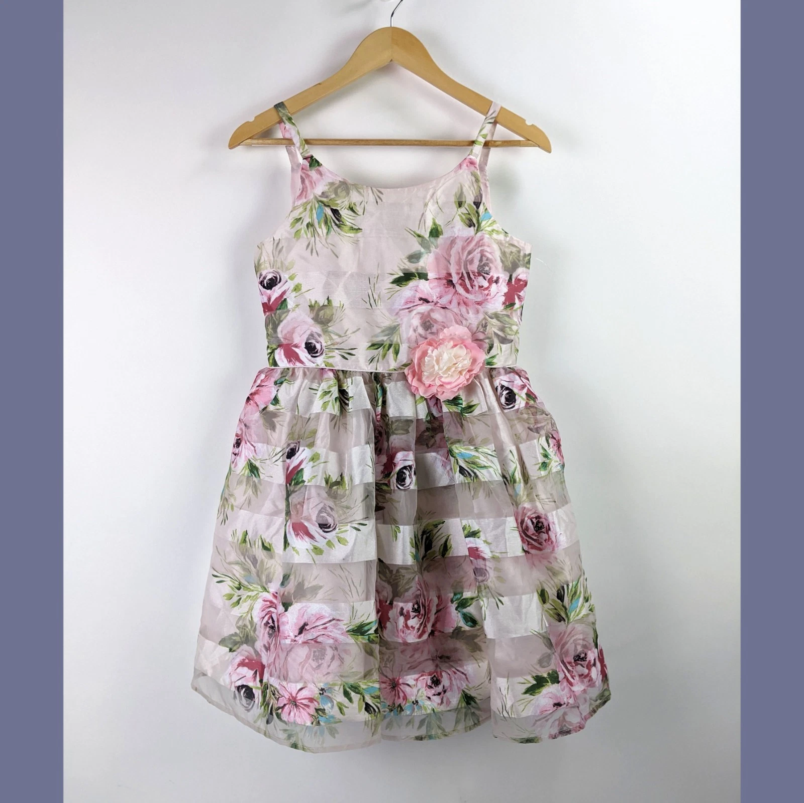 Zunie Girls Size 14 Multicolor Floral Tulle Knee Length Fit & Flare Party Dress