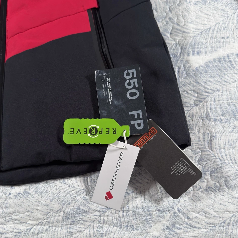 OBERMEYER Cosima Down Winter Ski Jacket Womens Size 6 Red Black Insulated Hooded - Image 4 of 4