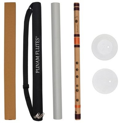 Punam Flutes D Natural Medium Bamboo Bansuri Flute 17.3 inches With Cover