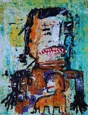 Art brut,singulier,neo expressionnisme sur papier 65x50cm