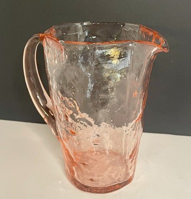 Morgantown Pink CRINKLE Glass Pitcher Textured Tijuana Shape 30-oz Pattern 1962