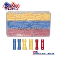 200PCS Insulated Straight Electrical Butt Wire Connectors Splice Crimp Terminals