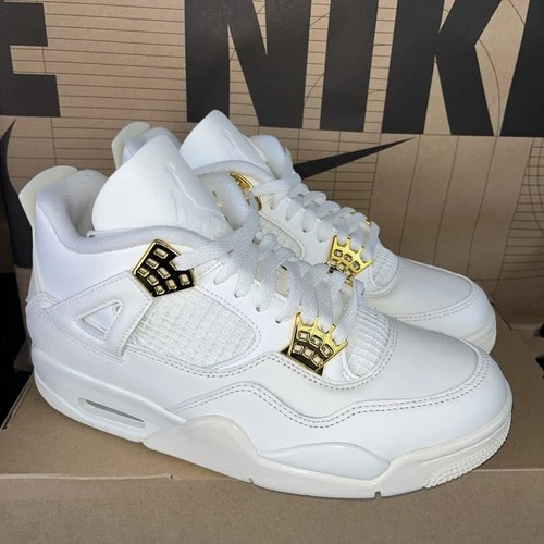 NEW Nike Air Jordan 4 Retro Metallic Gold White Women Size 9 NBY AQ9129 170