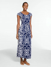 Tablots Matte Jersey Maxi Dress - Scroll Medallion - INDIA INK/WHITE NEW
