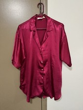 VINTAGE Victoria's Secret Sz M Gold Tag pink satin shirt