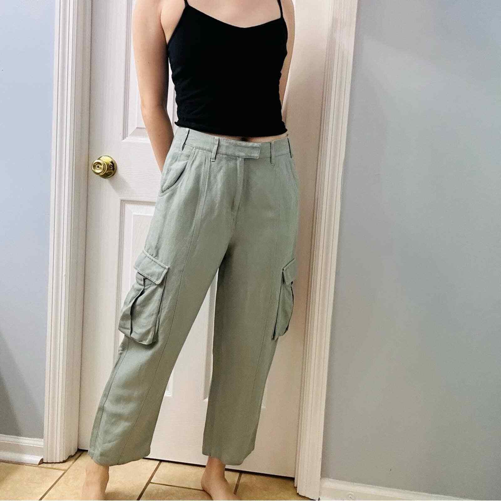L’Academie Pants Cargo Pastel Sage Green Cropped Wide… Gem