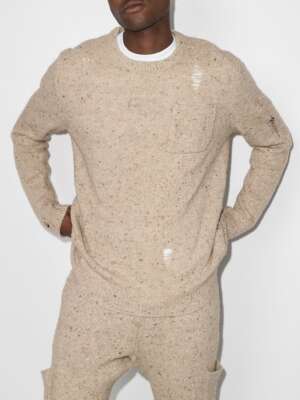 んんん HELMUT LANG 284527 Men's Distressed Pocket Crew Sweater size XL | eBay