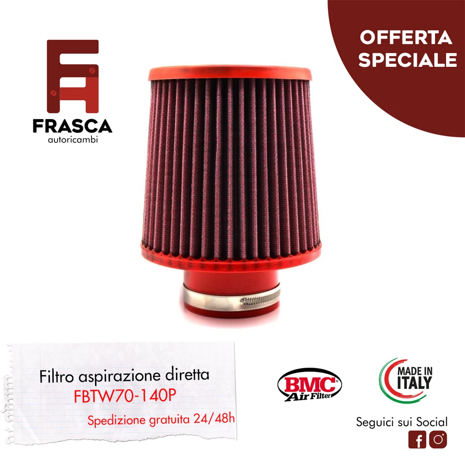 Filtro Aria Sportivo BMC Conico a Cono Universale Aspirazione Diretta 70 mm