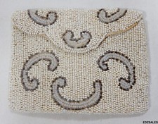 Vintage Small White Hand Made Belgium Beaded Handmade Purse