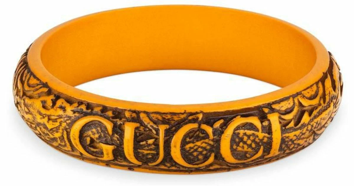 NUOVO Autentico BRACCIALE GUCCI Invecchiato Arancione DRAGO CINESE Intagliato Resina S