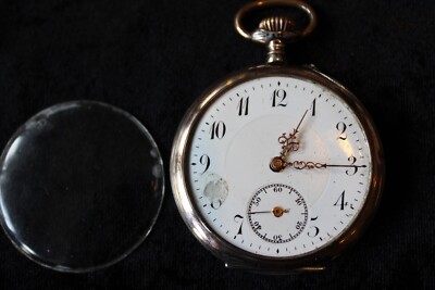 Galonne Taschenuhr Silber 800 mit Emailzifferblatt Gehäuse ziseliert, Werk schön